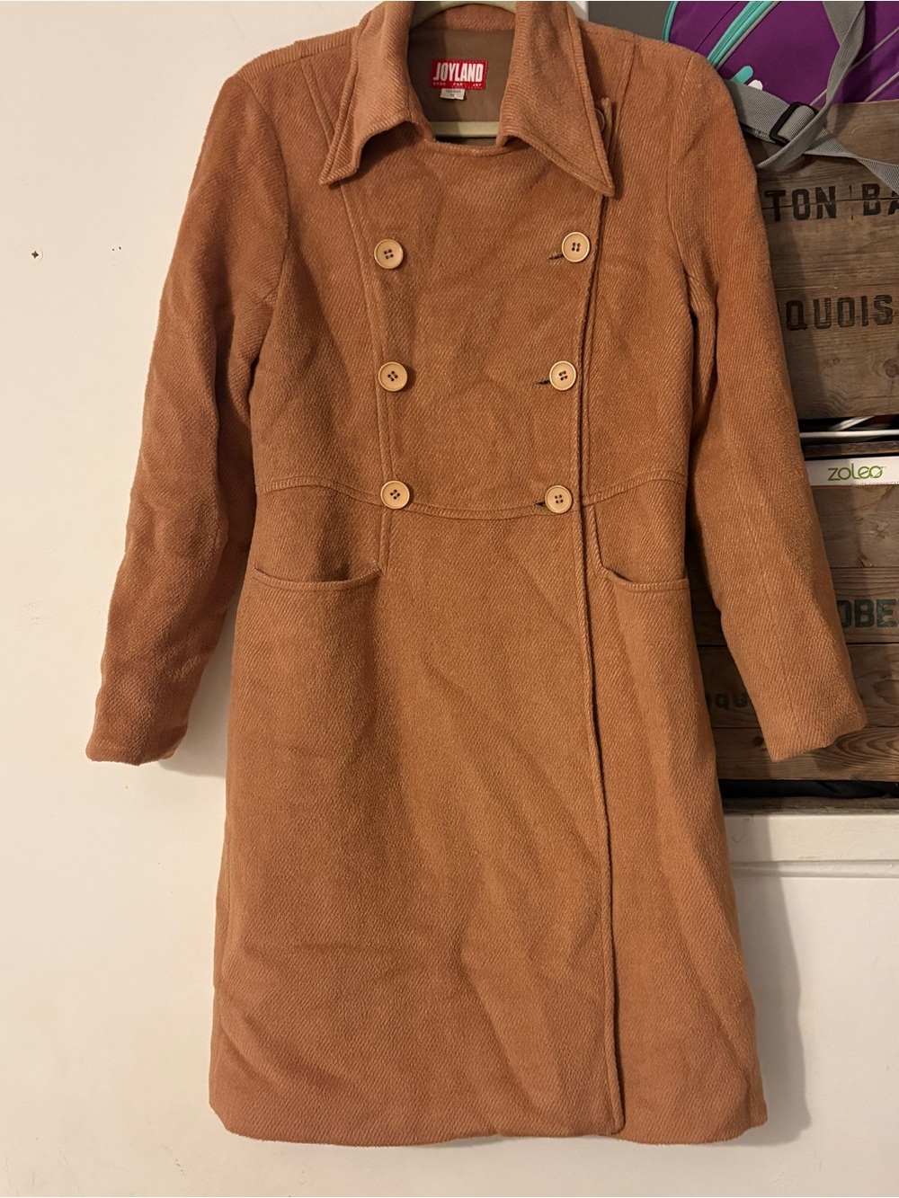 Joyland Camel Wool Blend Double Breasted Corduroy Trench Coat Size Medium